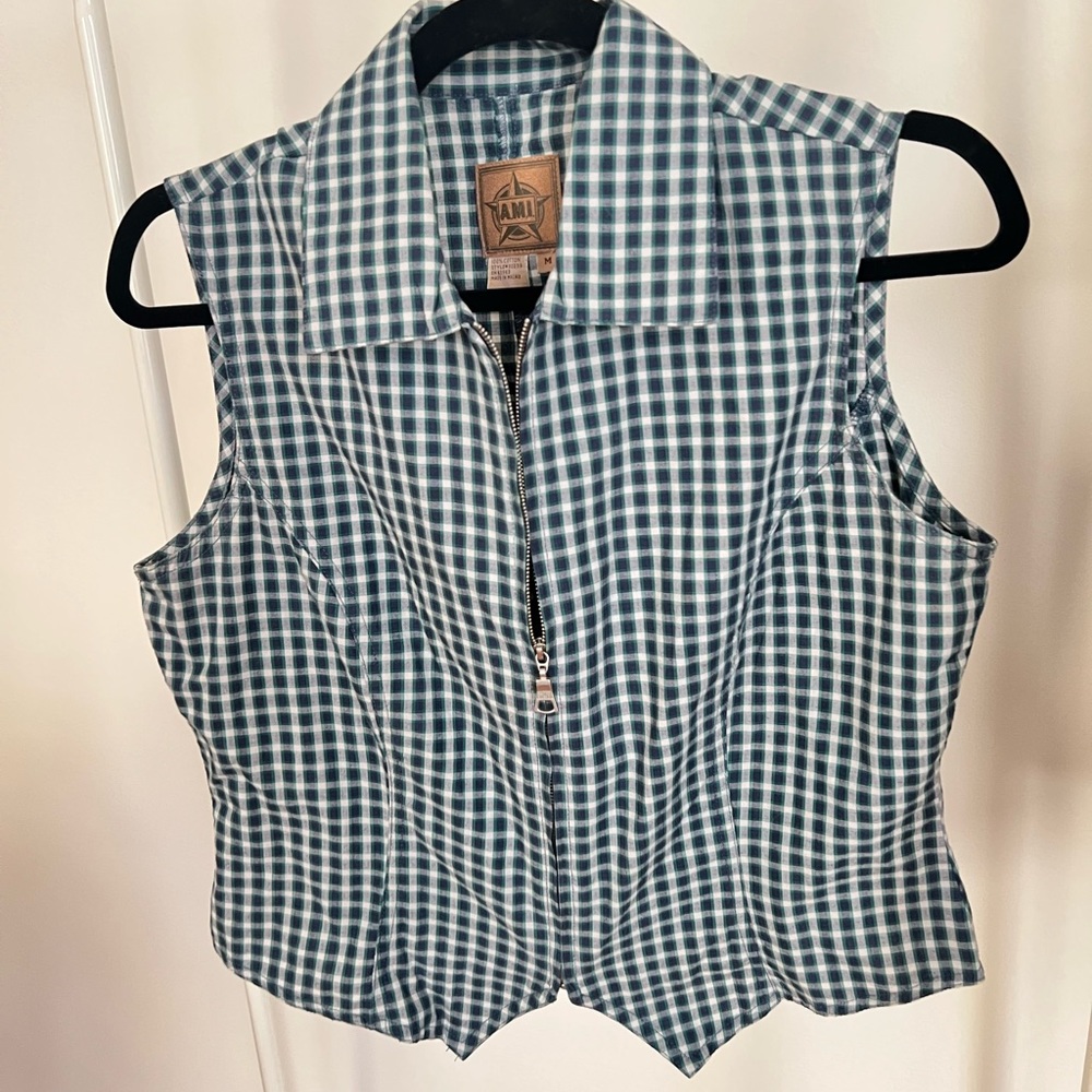 AMI Vintage Plaid Zip Up Top